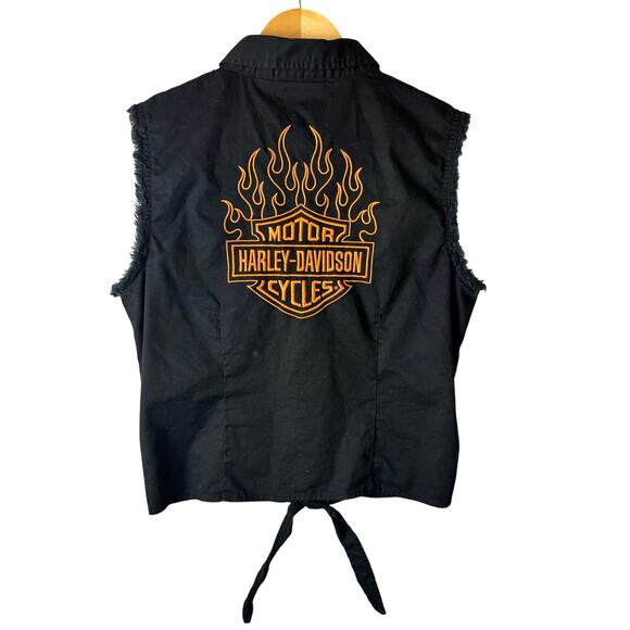 Harley Davidson Vest Women’s Size Small Black Embroidered Fringe Biker Tie Front - Picture 1 of 12